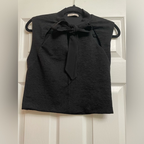 BLACK ZARA TIE NECK TOP WITH ASYMMETRICAL CUT M - Picture 5 of 6